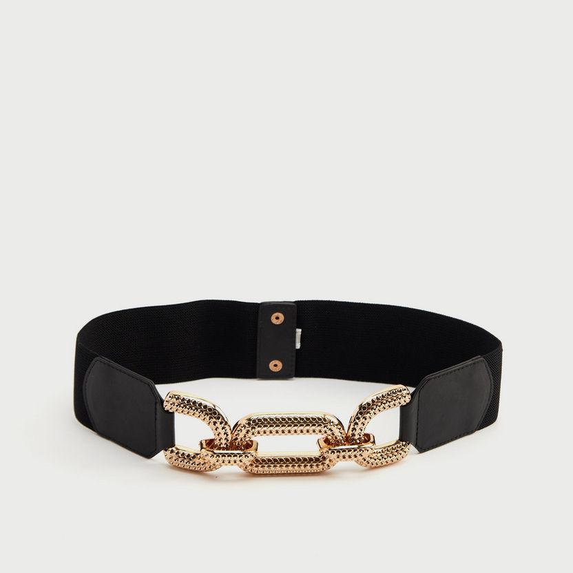 Textured Waist Belt with Snap Closure and Chainlink Accent-Belts-image-0