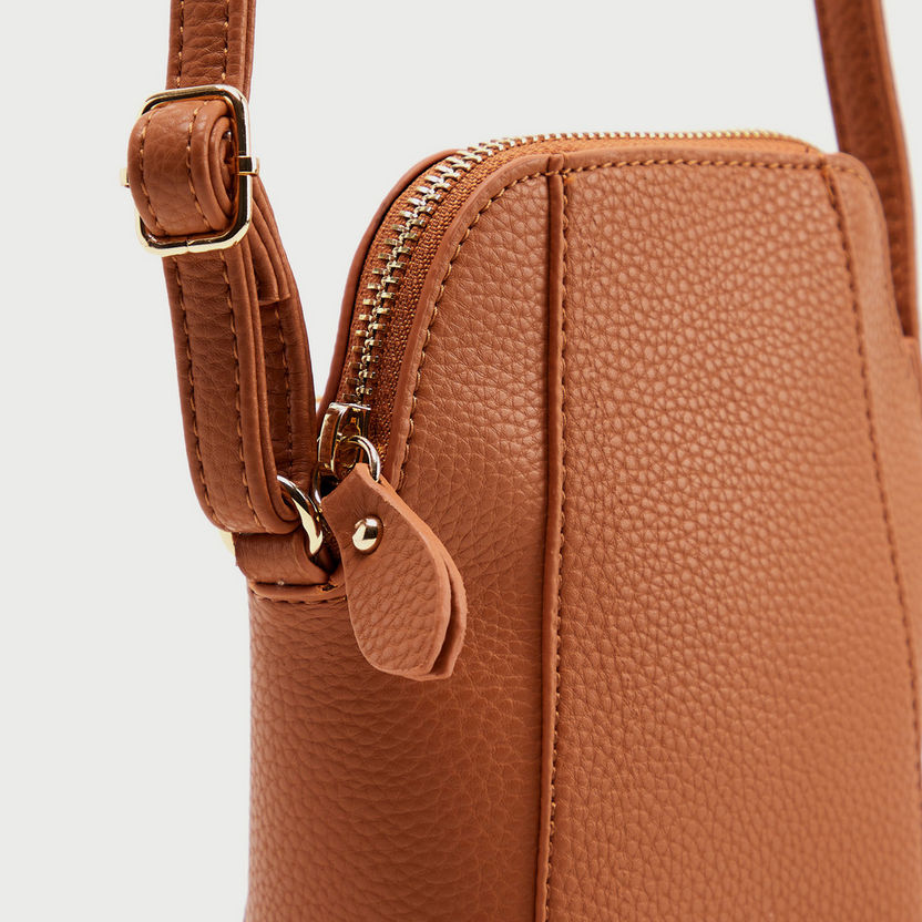Textured Crossbody Bag with Adjustable Strap and Zipper Closure-Bags-image-3