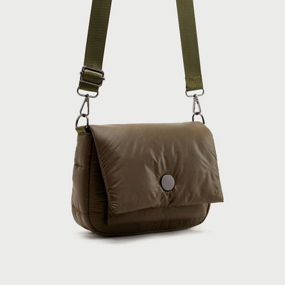 Solid Crossbody Bag with Flap Closure and Detachable Strap-Bags-image-2