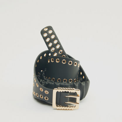 Eyelet Accented Waist Belt with Pin Buckle Closure-Belts-image-4