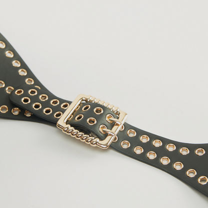 Eyelet Accented Waist Belt with Pin Buckle Closure-Belts-image-0