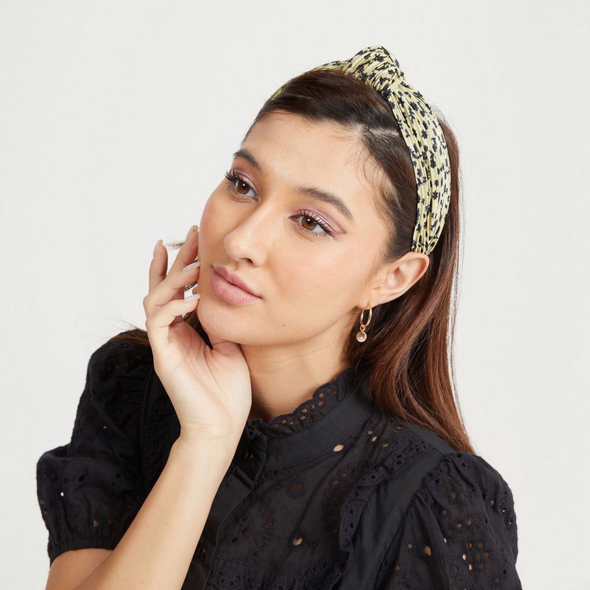 Floral Print Hairband with Knot Detail-Hair Accessories-image-2