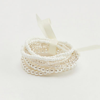 Set of 12 - Pearl Embellished Stretch Bracelets-Bangles & Bracelets-image-3