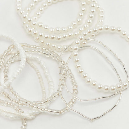 Set of 12 - Pearl Embellished Stretch Bracelets-Bangles & Bracelets-image-1