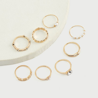 Set of 8 - Embellished Metallic Rings-Rings-image-0