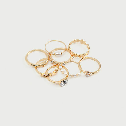 Set of 8 - Embellished Metallic Rings-Rings-image-1