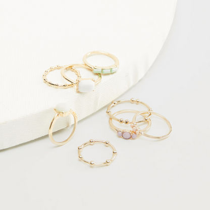 Set of 8 - Metallic Embellished Rings-Rings-image-0