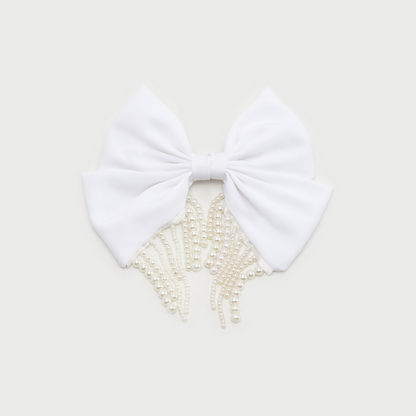 Bow Applique Barrette Clip with Pearl Embellishments-Hair Accessories-image-0