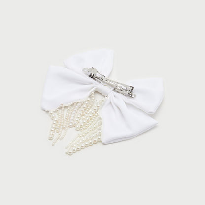 Bow Applique Barrette Clip with Pearl Embellishments-Hair Accessories-image-1