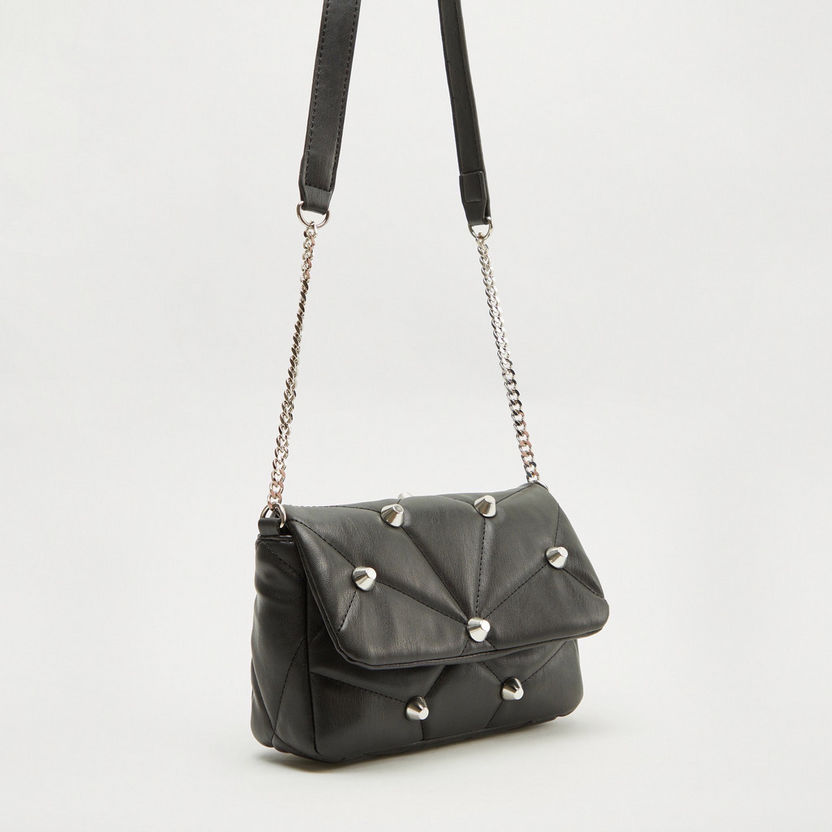 Metallic Stud Detail Crossbody Bag with Magnetic Snap Closure-Bags-image-3
