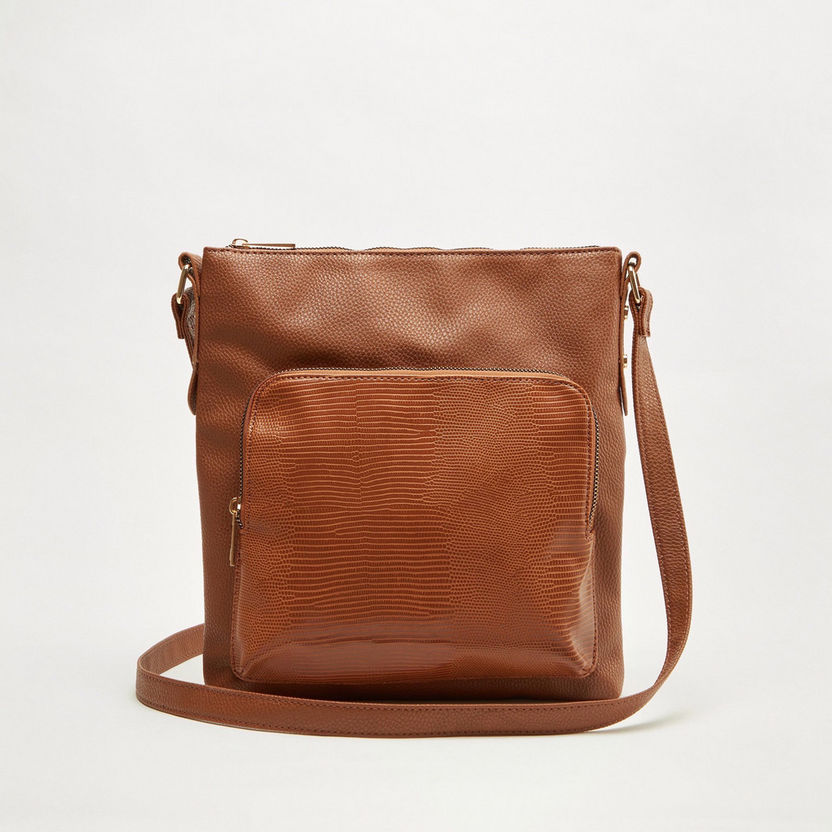 Textured Messenger Bag with Adjustable Strap-Bags-image-0