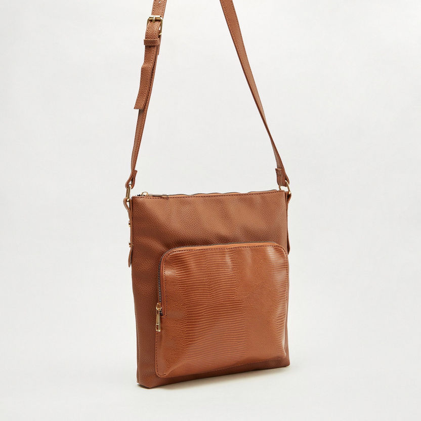 Textured Messenger Bag with Adjustable Strap-Bags-image-2