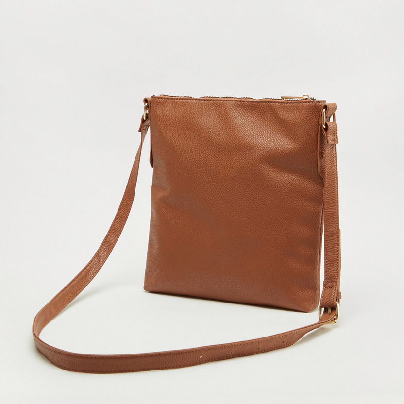 Textured Messenger Bag with Adjustable Strap-Bags-image-3