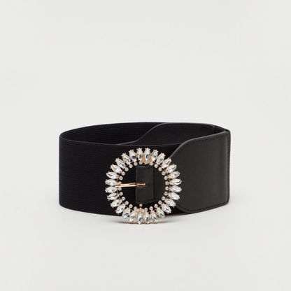 Solid Waist Belt with Pin Buckle Closure and Embellished Detail-Belts-image-1