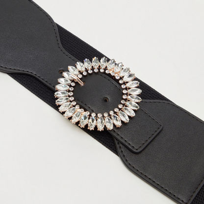 Solid Waist Belt with Pin Buckle Closure and Embellished Detail-Belts-image-2