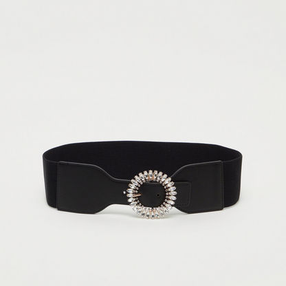 Solid Waist Belt with Pin Buckle Closure and Embellished Detail-Belts-image-3