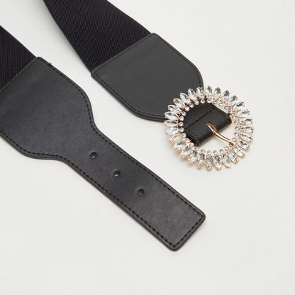 Solid Waist Belt with Pin Buckle Closure and Embellished Detail-Belts-image-4