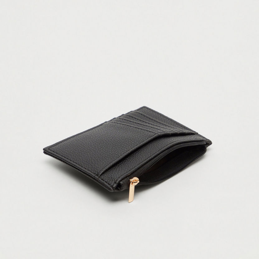 Textured Card Holder with Bow Accent and Zip Closure-Wallets-image-3