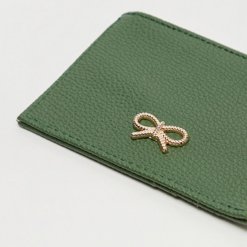 Textured Card Holder with Bow Accent and Zip Closure-Wallets-image-2
