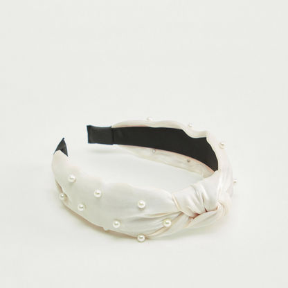 Pearl Embellished Headband with Knot Detail-Hair Accessories-image-0