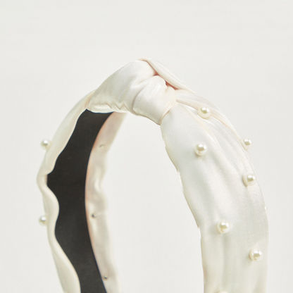 Pearl Embellished Headband with Knot Detail-Hair Accessories-image-1
