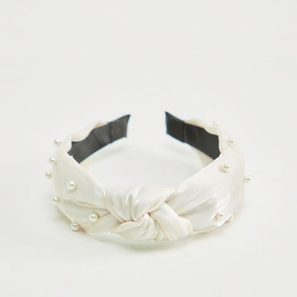Pearl Embellished Headband with Knot Detail-Hair Accessories-image-2