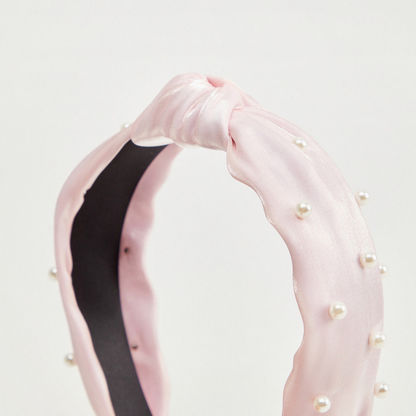 Pearl Embellished Headband with Knot Detail-Hair Accessories-image-3