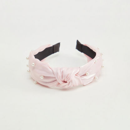 Pearl Embellished Headband with Knot Detail-Hair Accessories-image-4