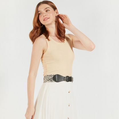 Textured Stretch Waist Belt with Pin Buckle-Belts-image-2