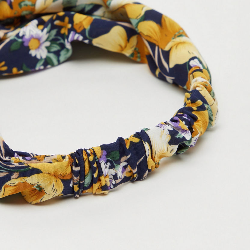 Floral Print Headband with Knot Detail-Hair Accessories-image-3