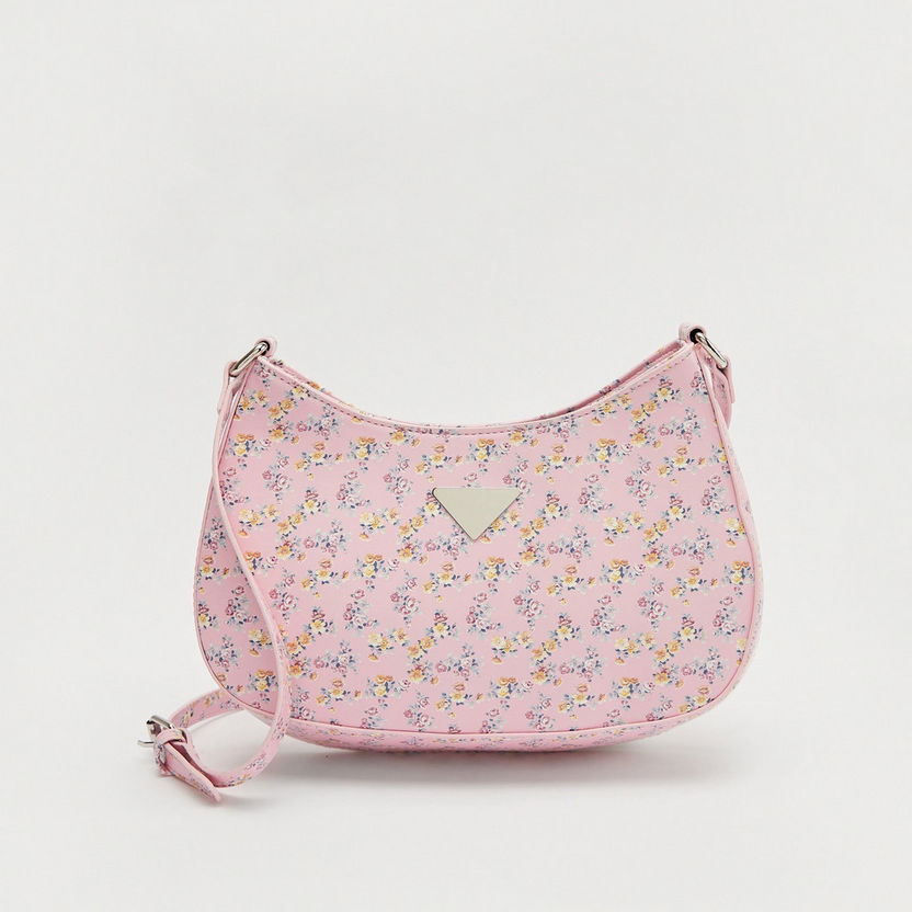 Floral Print Crossbody Bag with Zip Closure-Bags-image-0