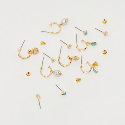 Set of 6 - Embellished Half Hoop Earrings with Pushback Closure-Earrings-image-1