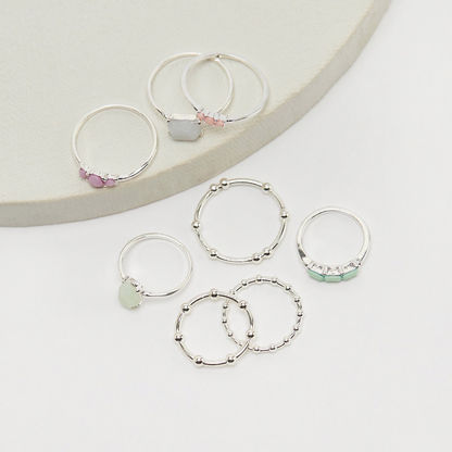 Set of 8 - Metallic Embellished Rings-Rings-image-0