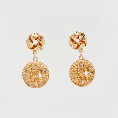 Embellished Knot Drop Earrings with Pushback Closure-Earrings-image-0