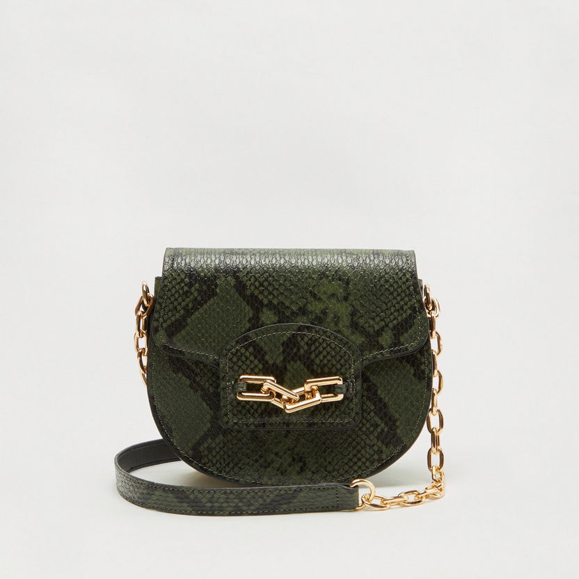Animal Print Crossbody Bag with Chain Link Metal Accent-Bags-image-0