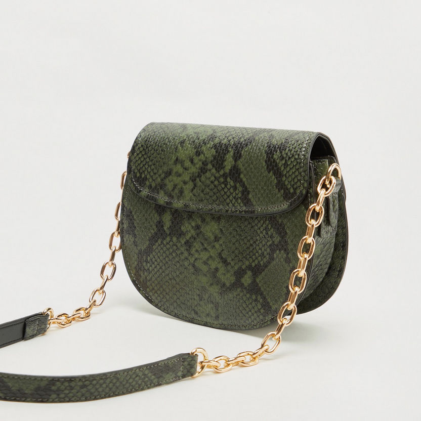 Animal Print Crossbody Bag with Chain Link Metal Accent-Bags-image-3