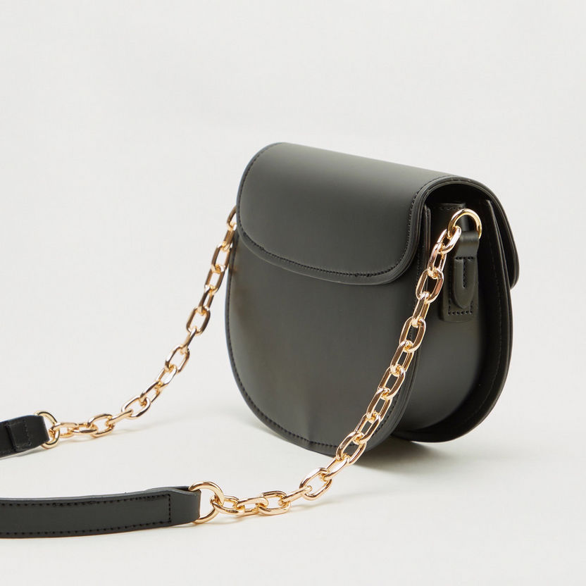 Solid Crossbody Bag with Chain Link Metal Accent-Bags-image-4