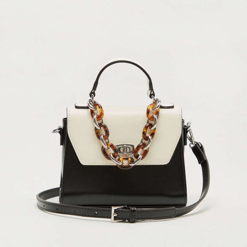 Chainlink Accented Satchel Bag with Adjustable Strap-Bags-image-0