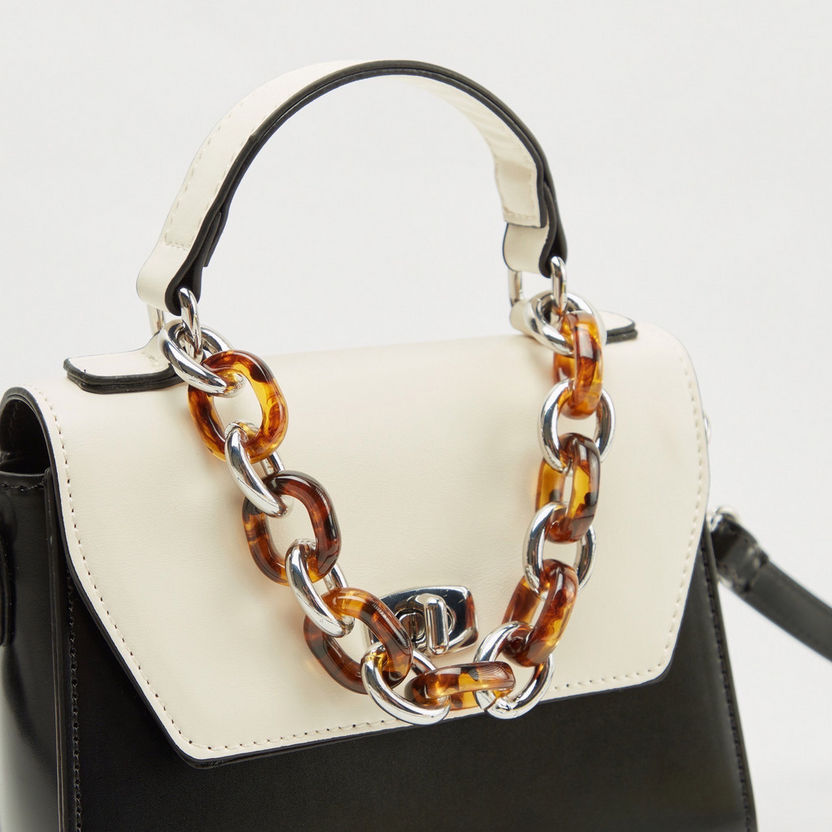 Chainlink Accented Satchel Bag with Adjustable Strap-Bags-image-4