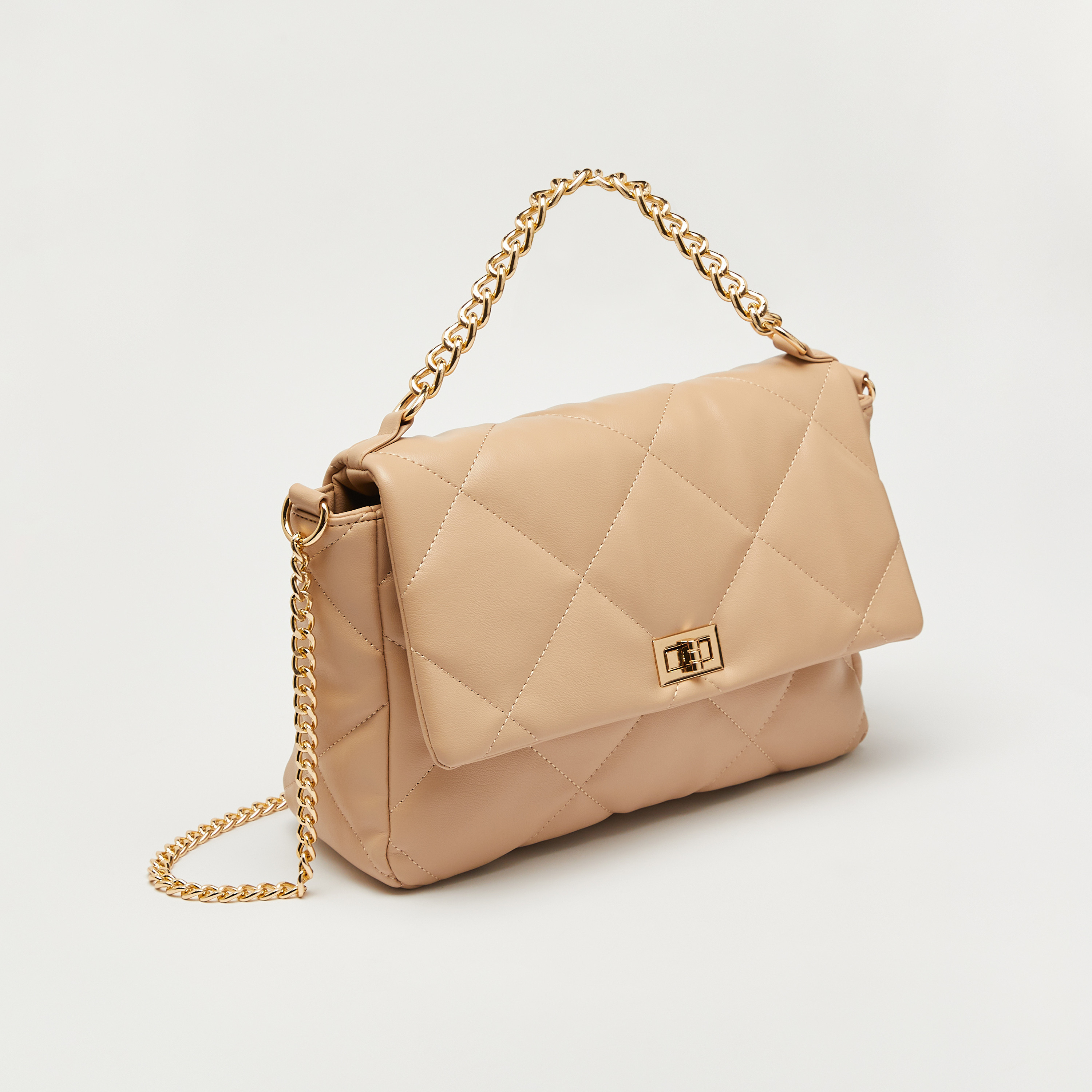 Quilted Shoulder Bag with Metallic Chain Strap