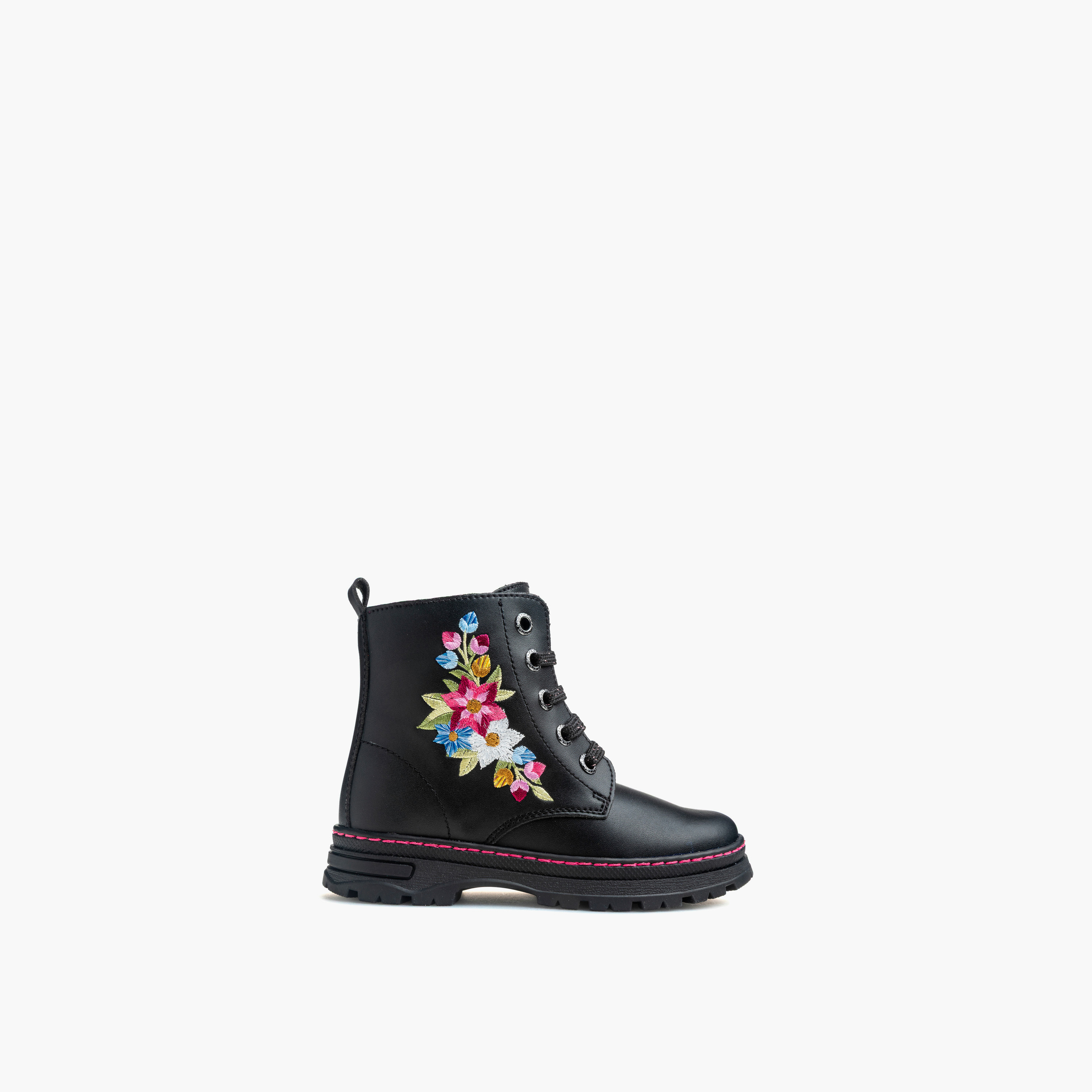 Pablosky Girls Floral Embroidered Lace-Up Boots-girls-shoes-boots-image-1