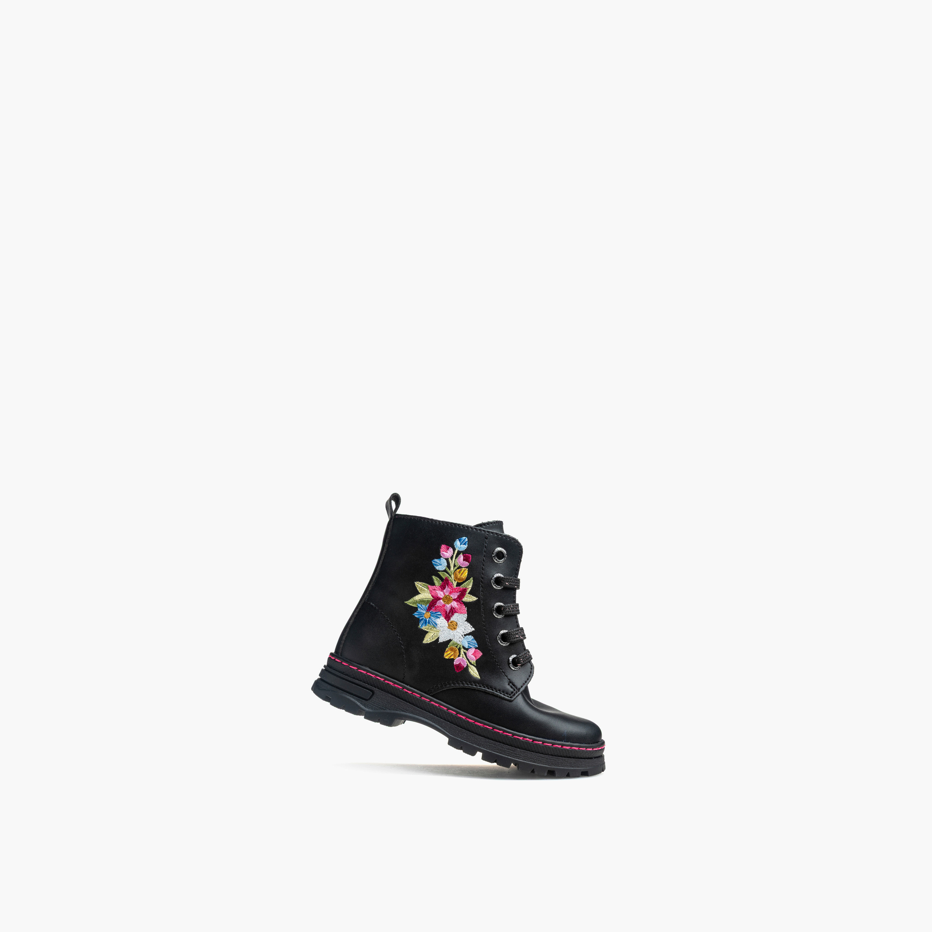 Pablosky Girls Floral Embroidered Lace-Up Boots-girls-shoes-boots-image-4