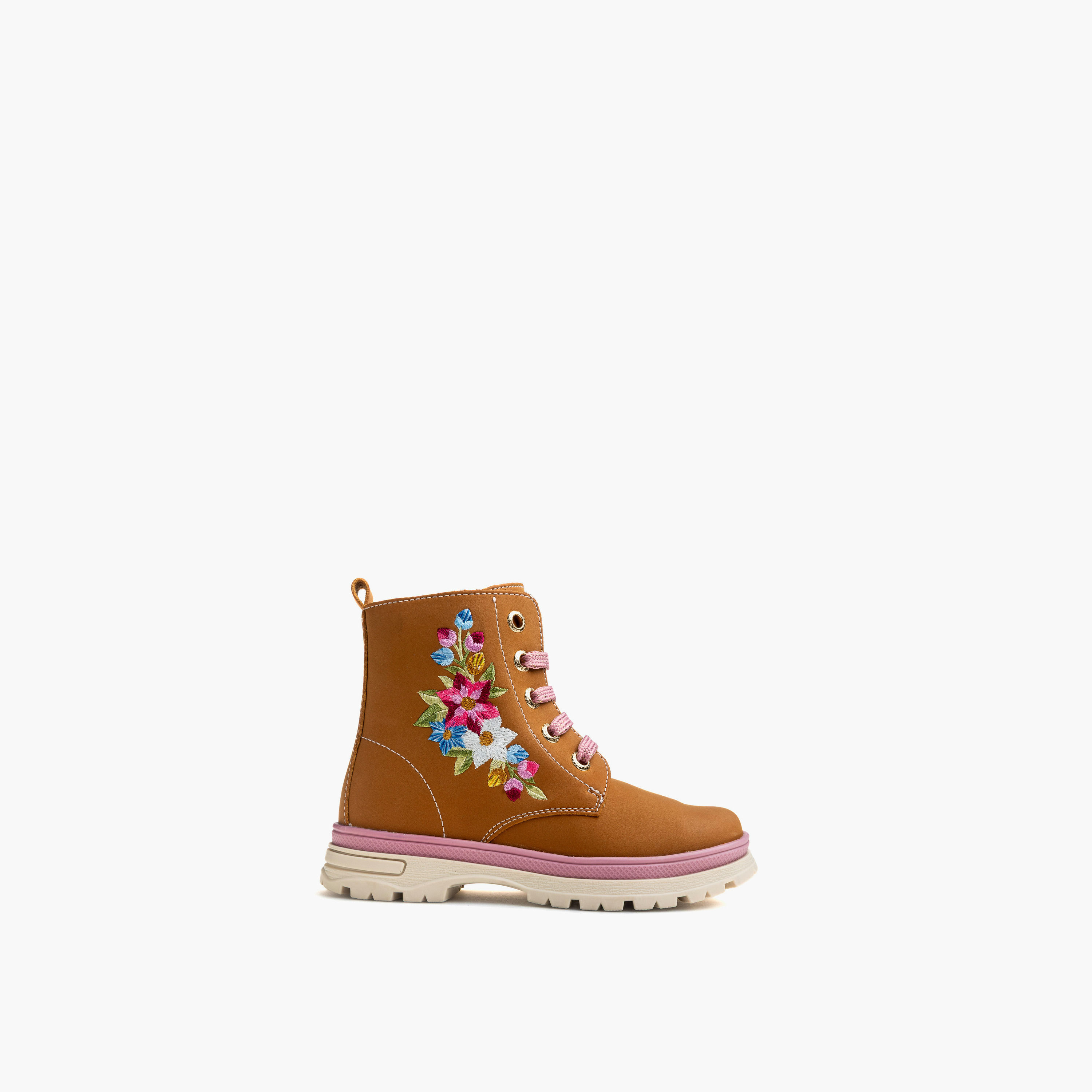 Pablosky Girls Floral Embroidered Lace-Up Boots-girls-shoes-boots-image-1