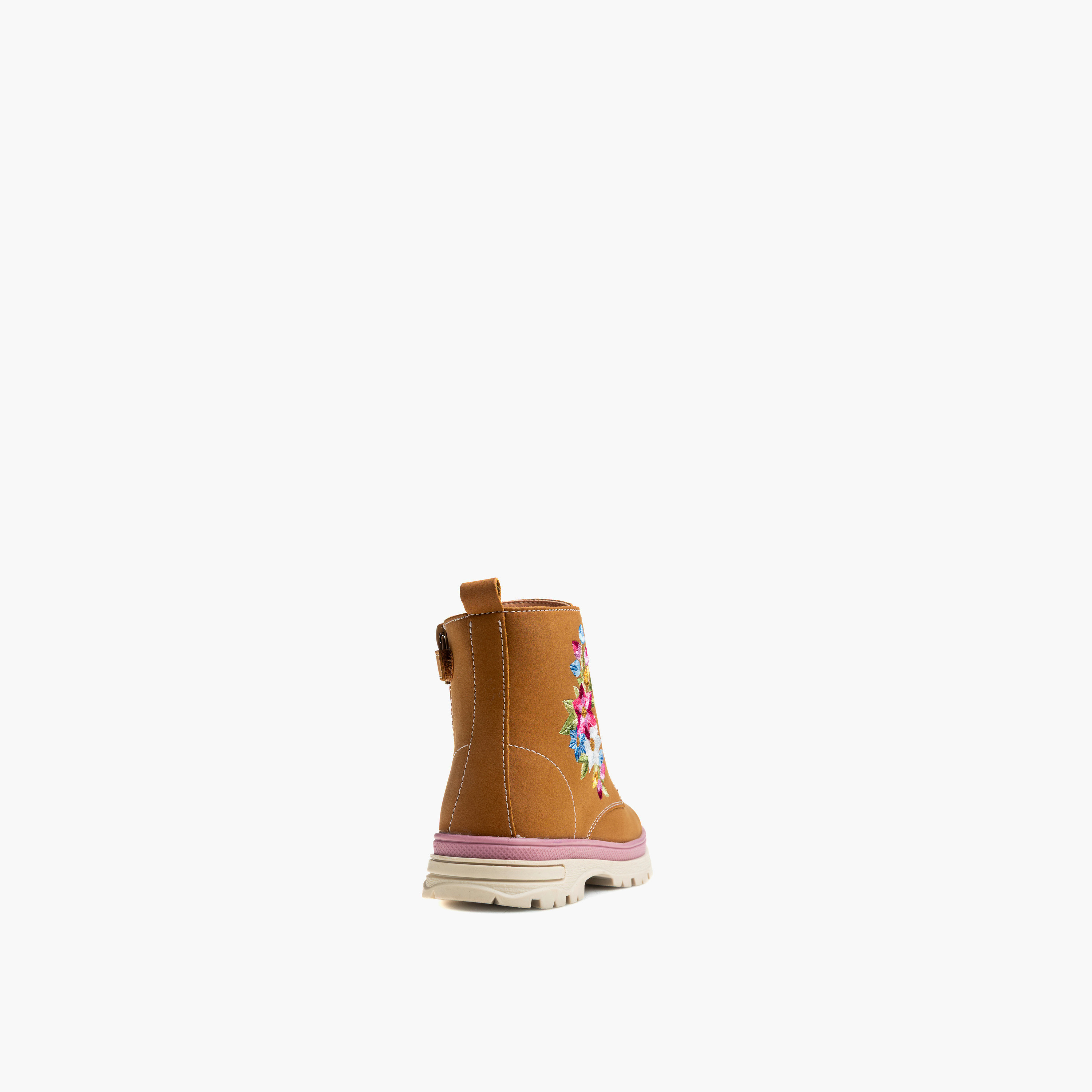 Pablosky Girls Floral Embroidered Lace-Up Boots-girls-shoes-boots-image-2