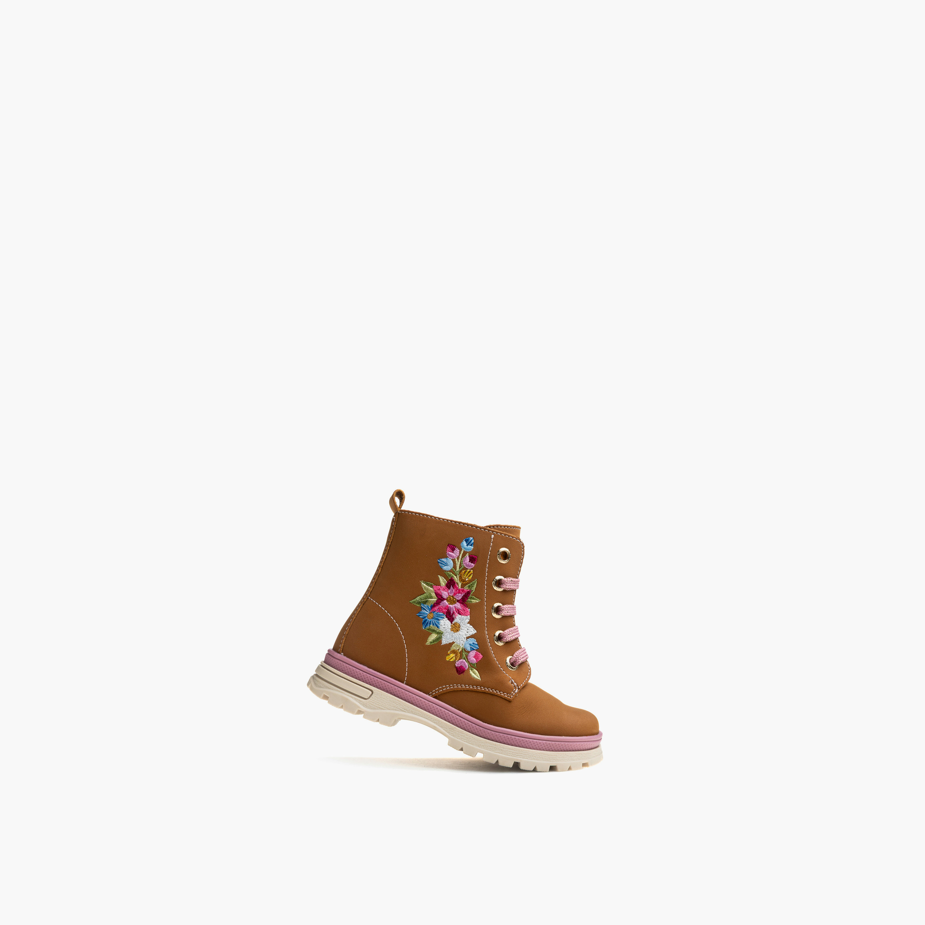 Pablosky Girls Floral Embroidered Lace-Up Boots-girls-shoes-boots-image-4