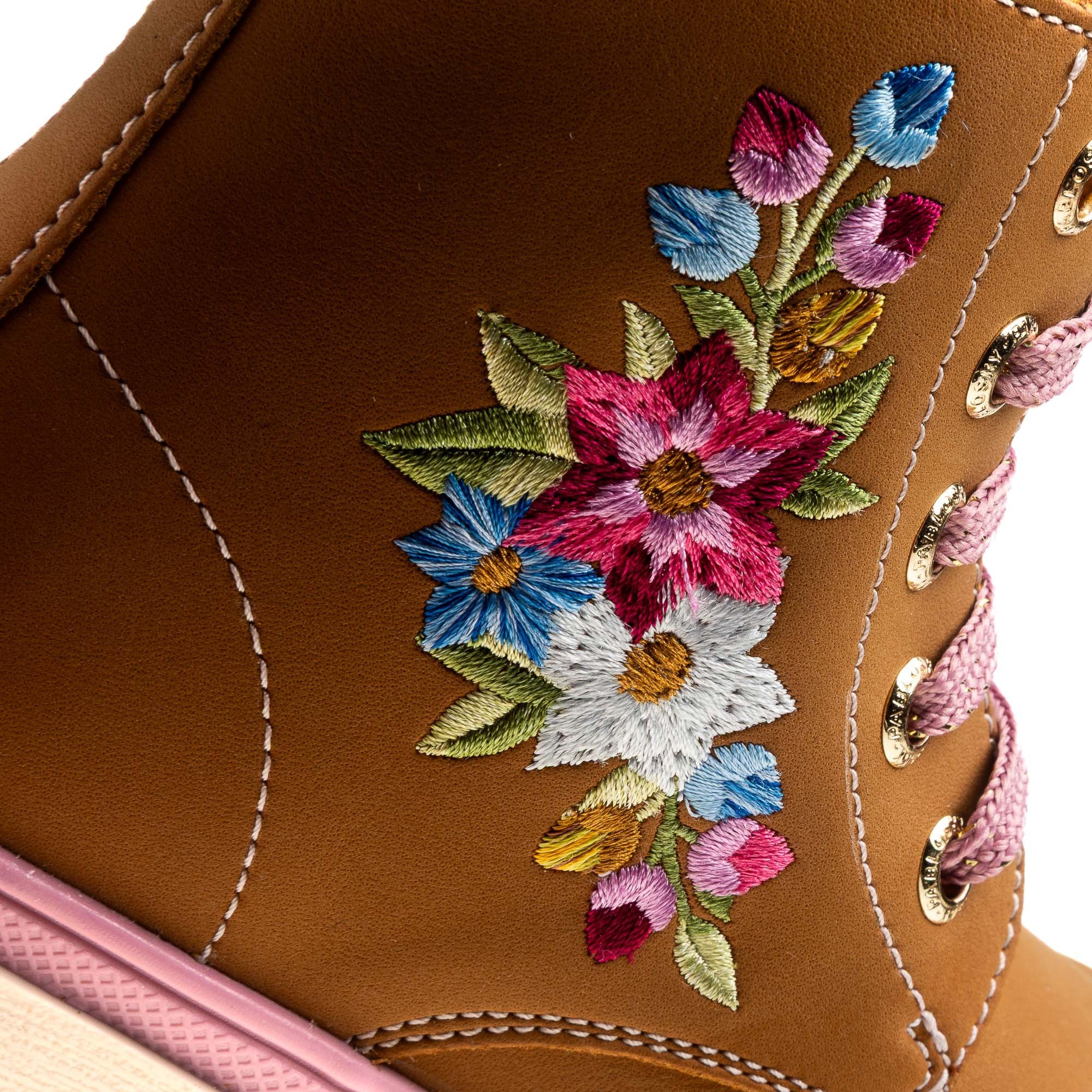Pablosky Girls Floral Embroidered Lace-Up Boots-girls-shoes-boots-image-5