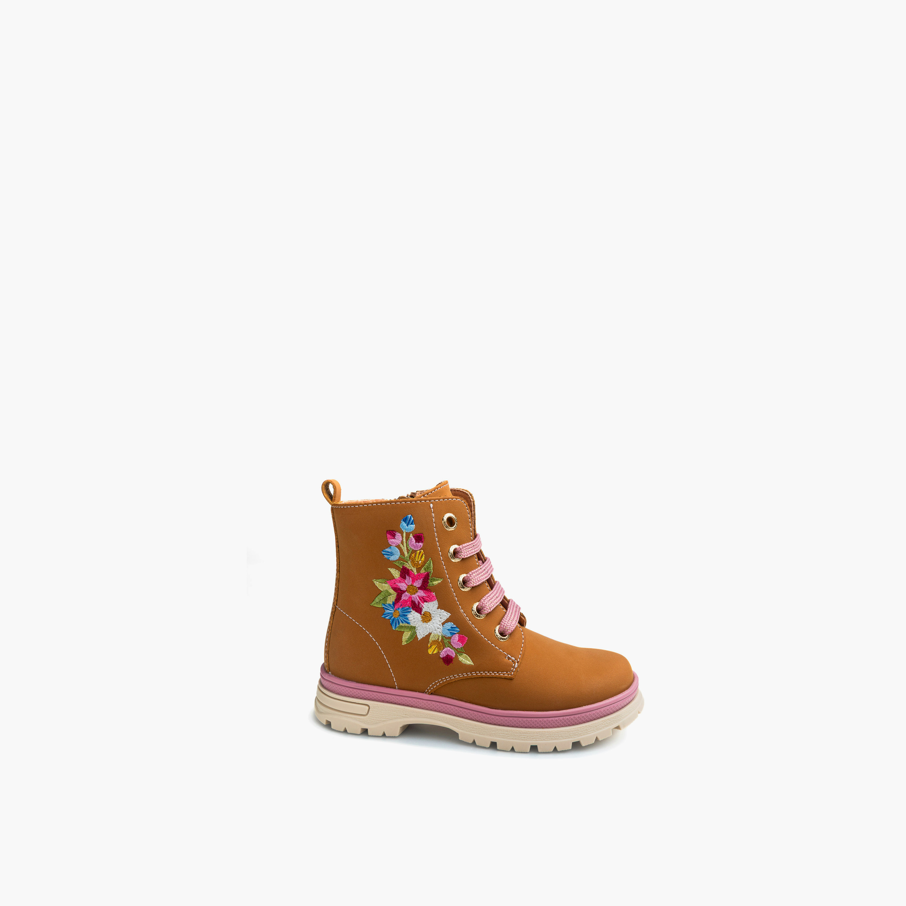 Pablosky Girls Floral Embroidered Lace-Up Boots-girls-shoes-boots-image-7