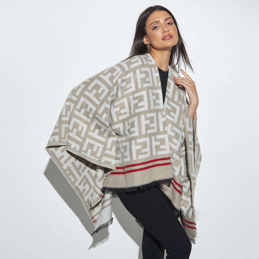 Buy Women's All-Over Monogram Print Cape with Fringes Online ...
