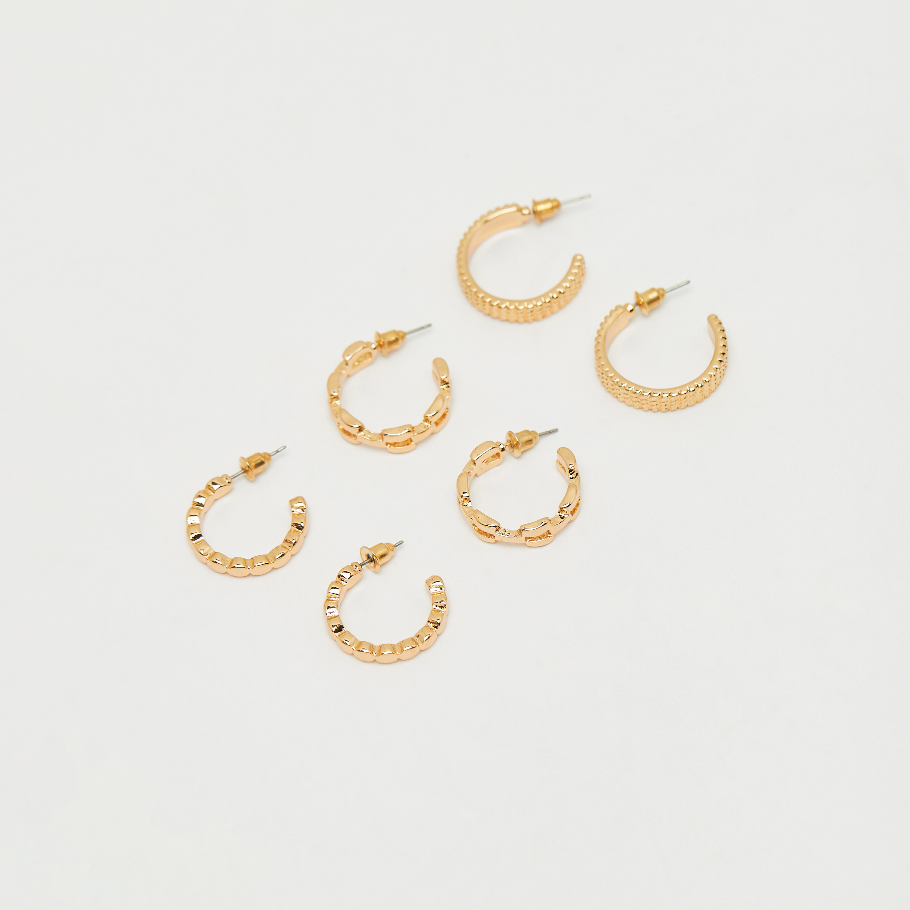 أقراط بارزة الملمس بمكبس إغلاق خلفي - طقم 3 أزواج-women-watchesandjewellery-jewellery-earrings-image-1