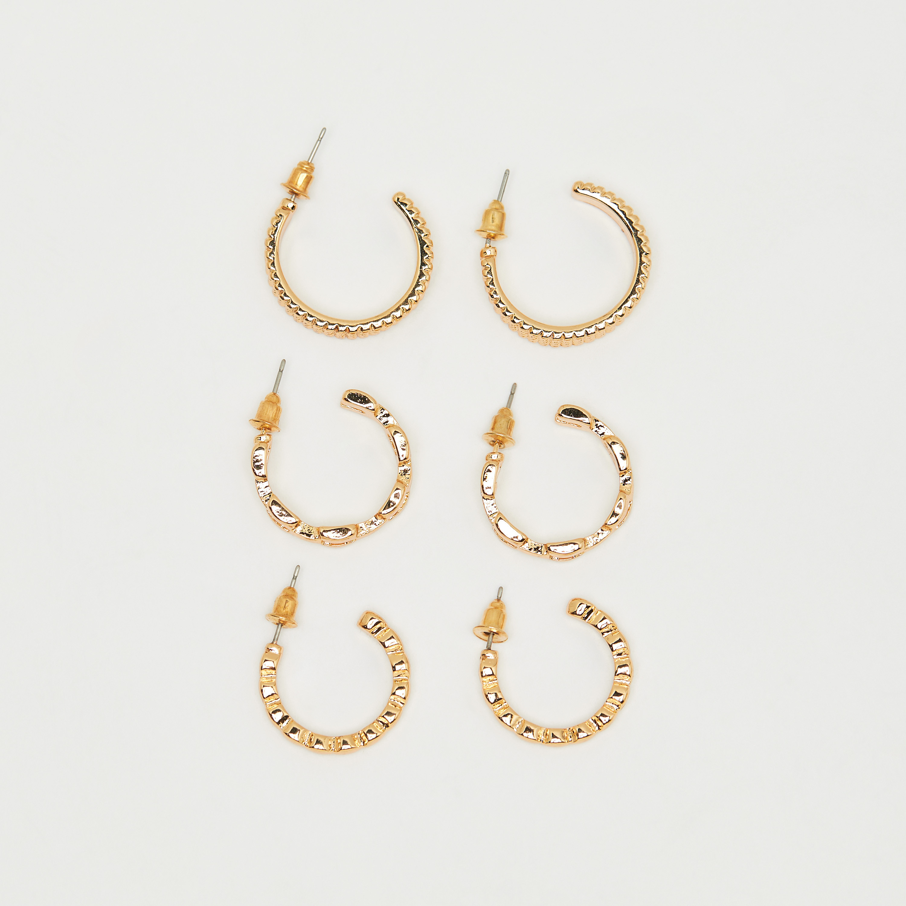 أقراط بارزة الملمس بمكبس إغلاق خلفي - طقم 3 أزواج-women-watchesandjewellery-jewellery-earrings-image-3